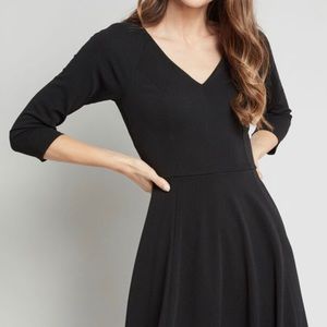 3/4 Sleeve Fit and Flare Black Dress